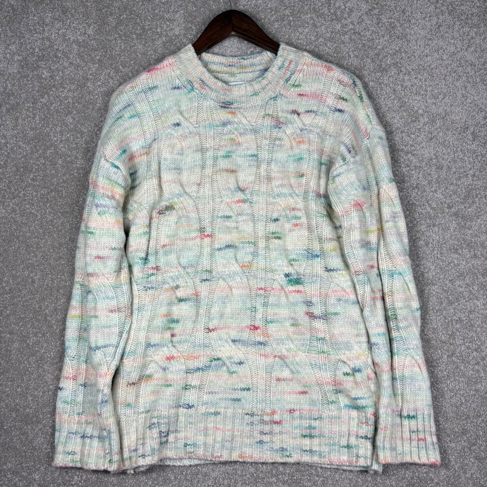 American Eagle Women Small Multi Color Space Dye Cable Knit Crewneck Sweater
